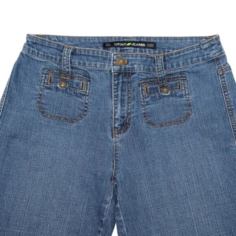 DKNY Womens Sz 4 Medium Wash Raw Edge Hem Bootcut Denim Blue Jeans - Picture 2 of 7